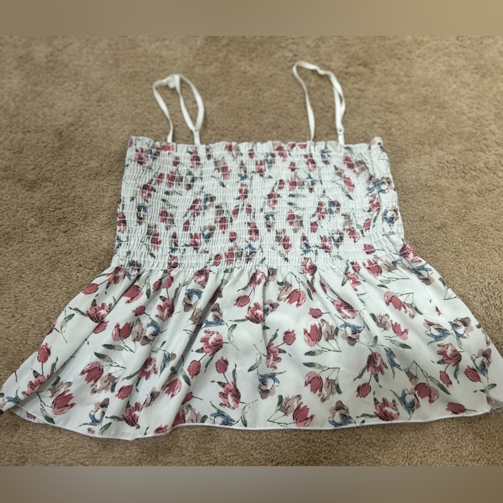 J.O.A. Pink and White Floral Smocked Top